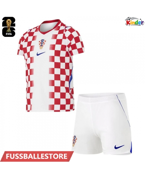 Günstige Kroatien Heimtrikotsatz Kinder WM 2026 Kurzarm (+ Kurze Hosen)